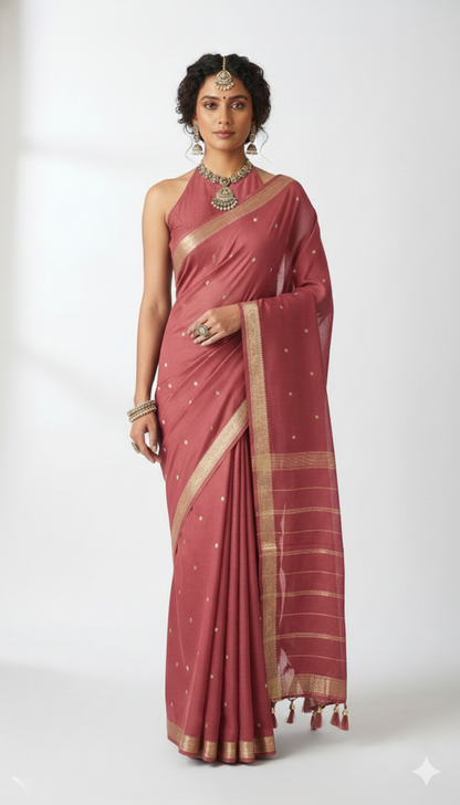 Onion pink Semi Mysore Crape Saree