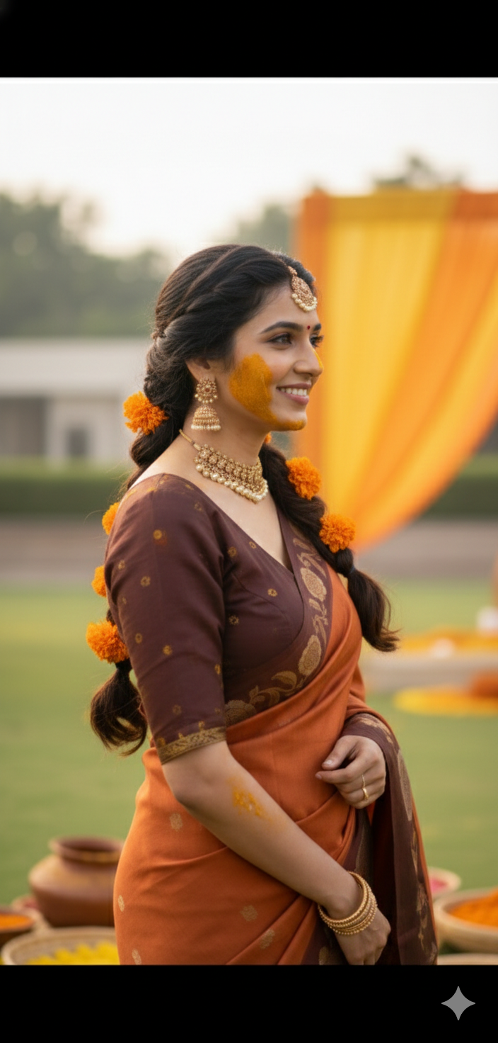 Orange with Ivory contrast Banarasi Silk Saree