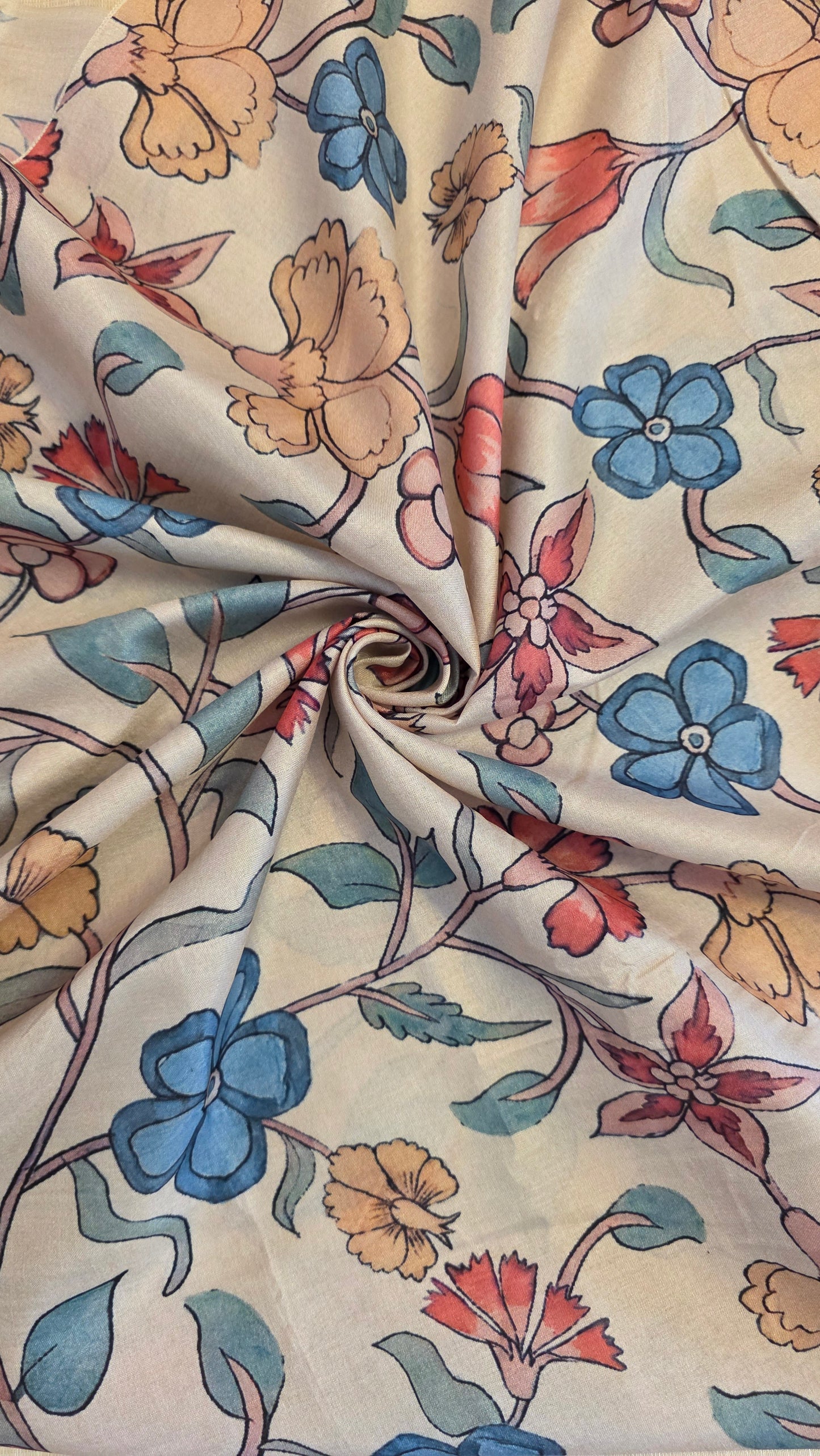 Ivory Linen silk Kalamkari applique | Saree