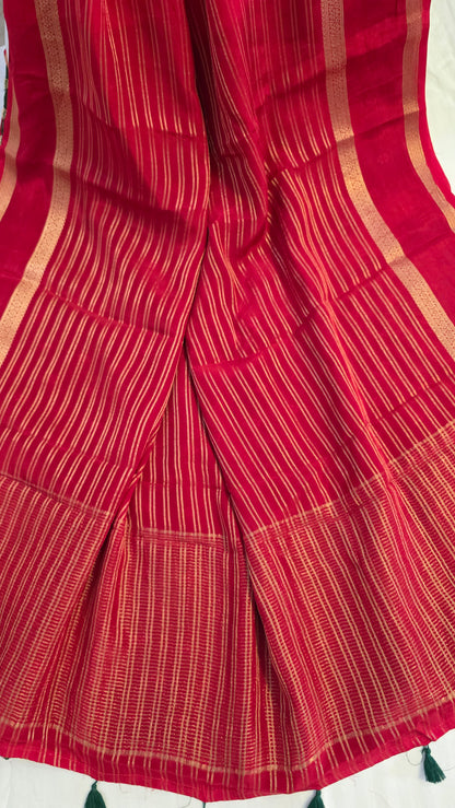 Red Semi-formal Mysore crepe Silk