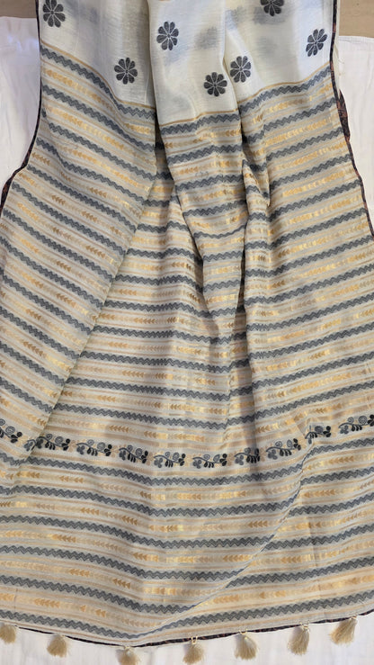 Ivory Munga Silk Jamdani