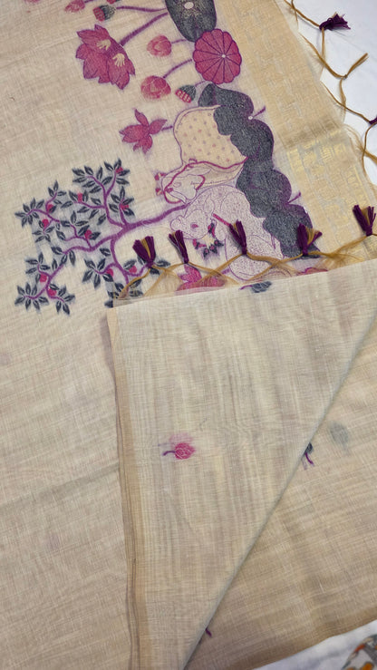 Pichwai Munga Silk Jamdani