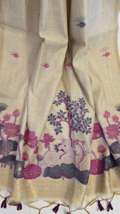 Pichwai Munga Silk Jamdani