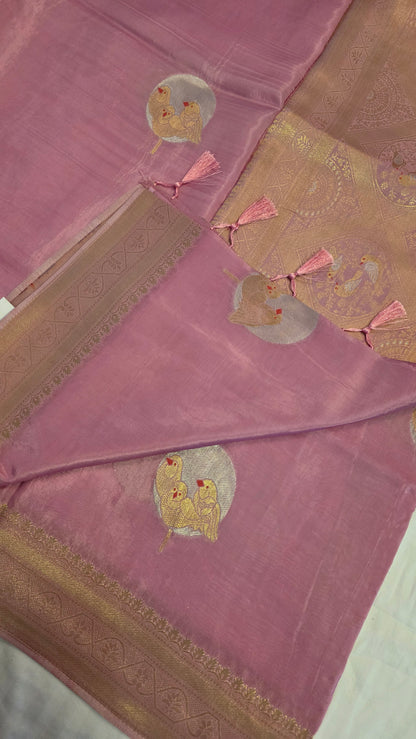 Soft Pink Banarasi Silk | Bird motif