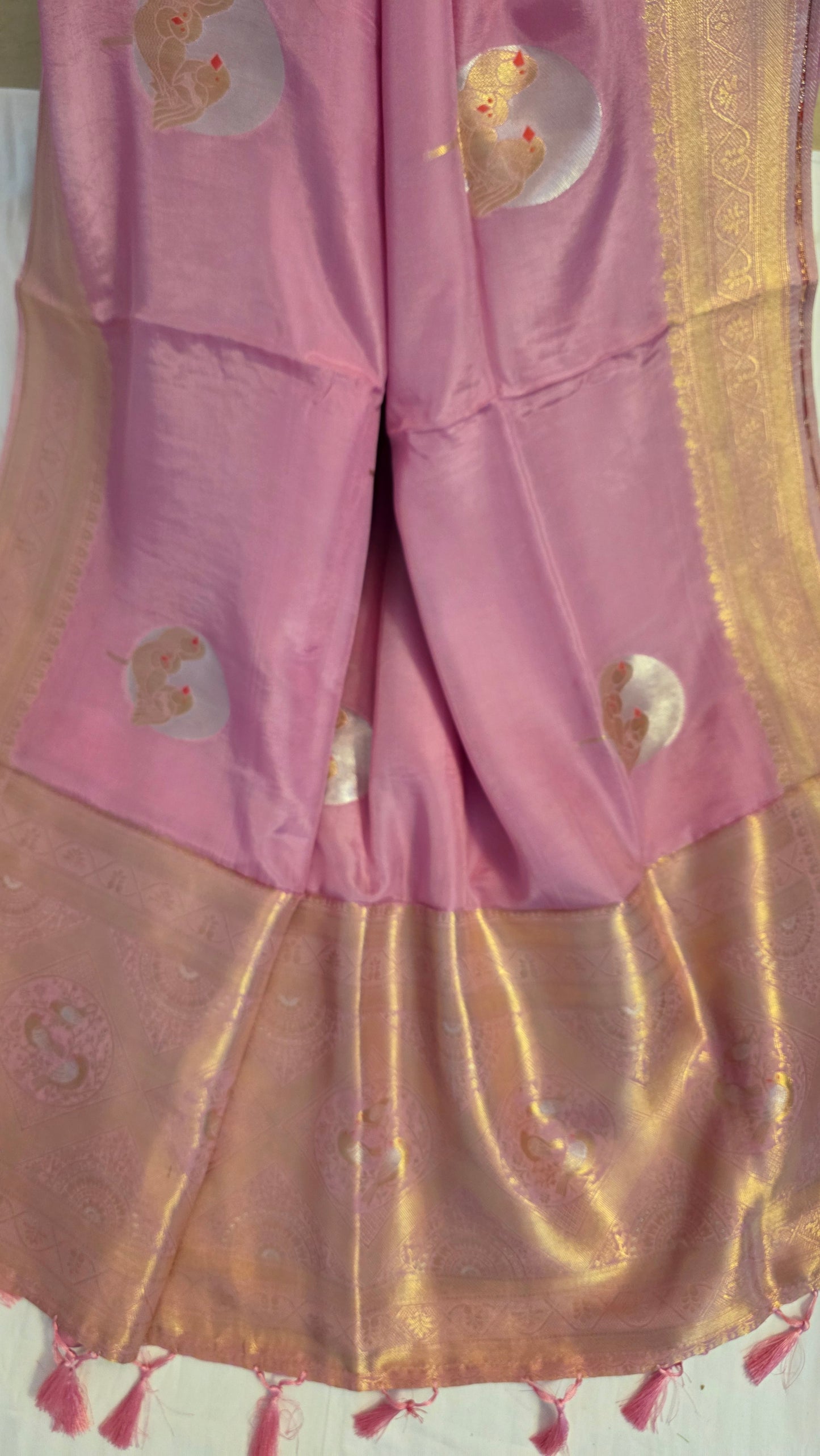 Soft Pink Banarasi Silk | Bird motif