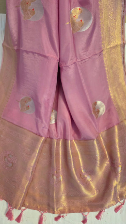 Soft Pink Banarasi Silk | Bird motif