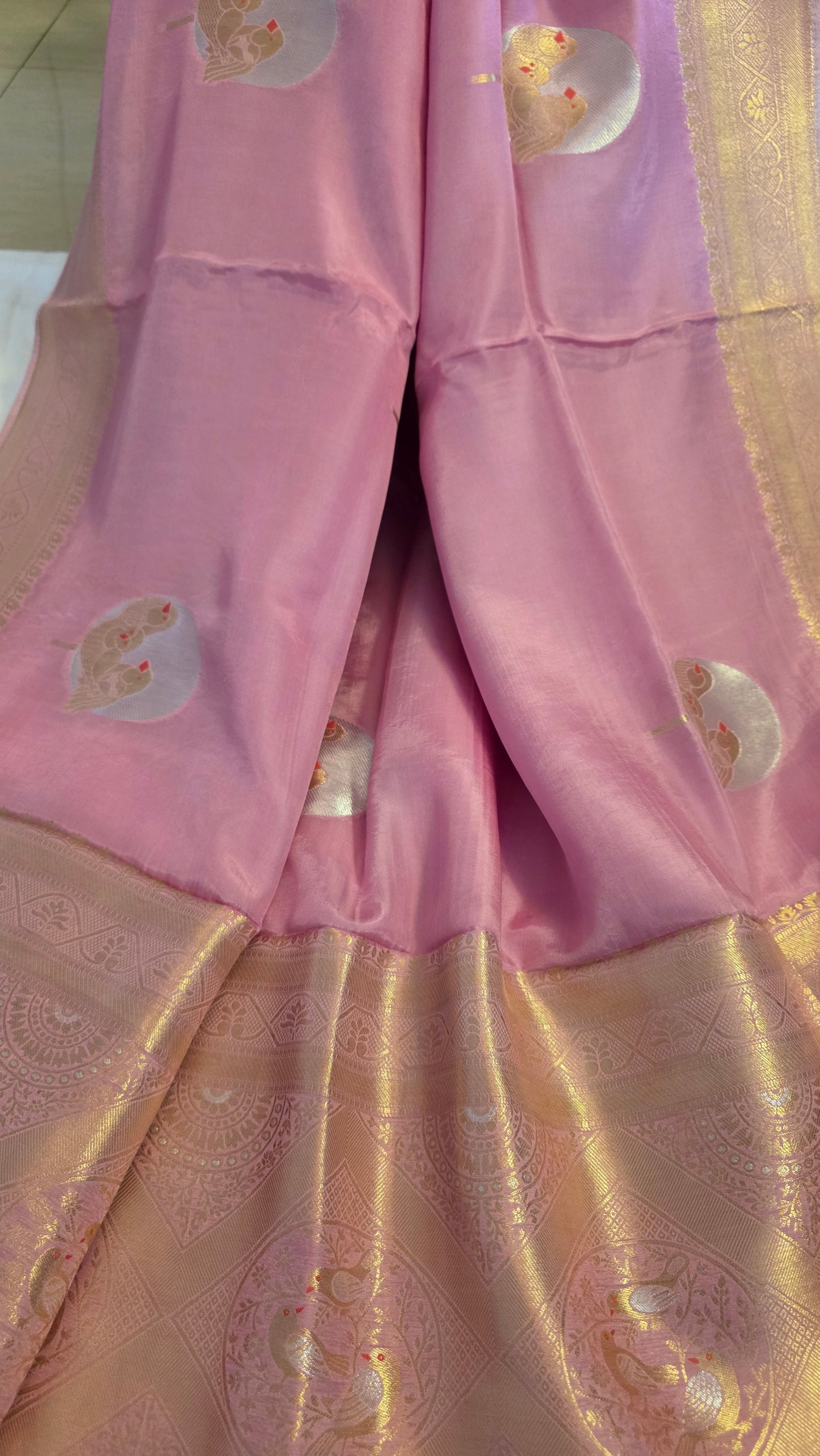 Soft Pink Banarasi Silk | Bird motif