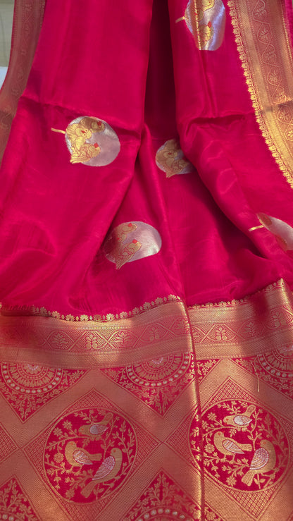Pink Banarasi Silk | Bird motif