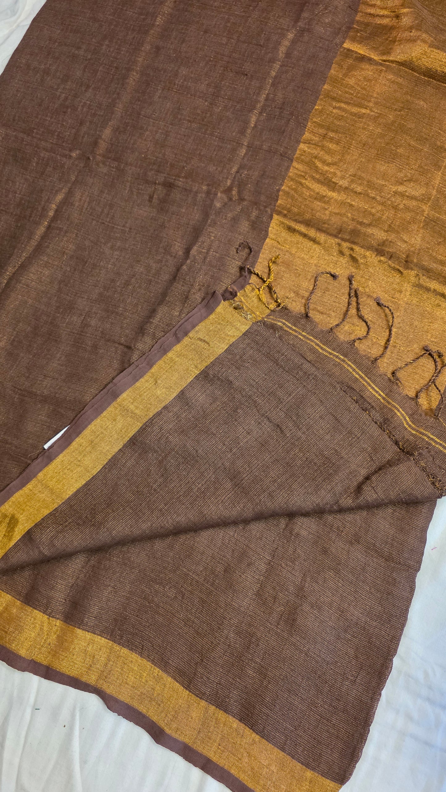 Brown Pure Linen Tissue Saree