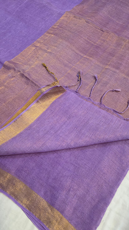 Lavender Pure Linen Tissue Saree