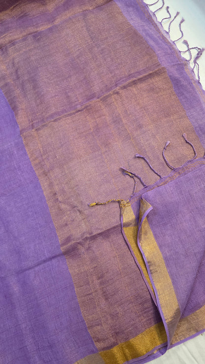 Lavender Pure Linen Tissue Saree
