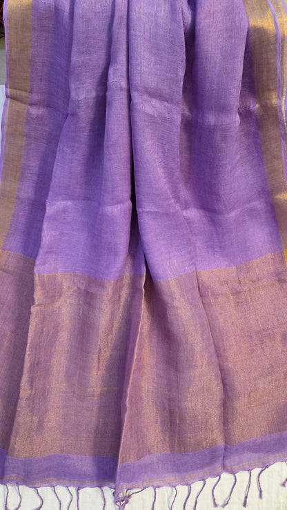 Lavender Pure Linen Tissue Saree