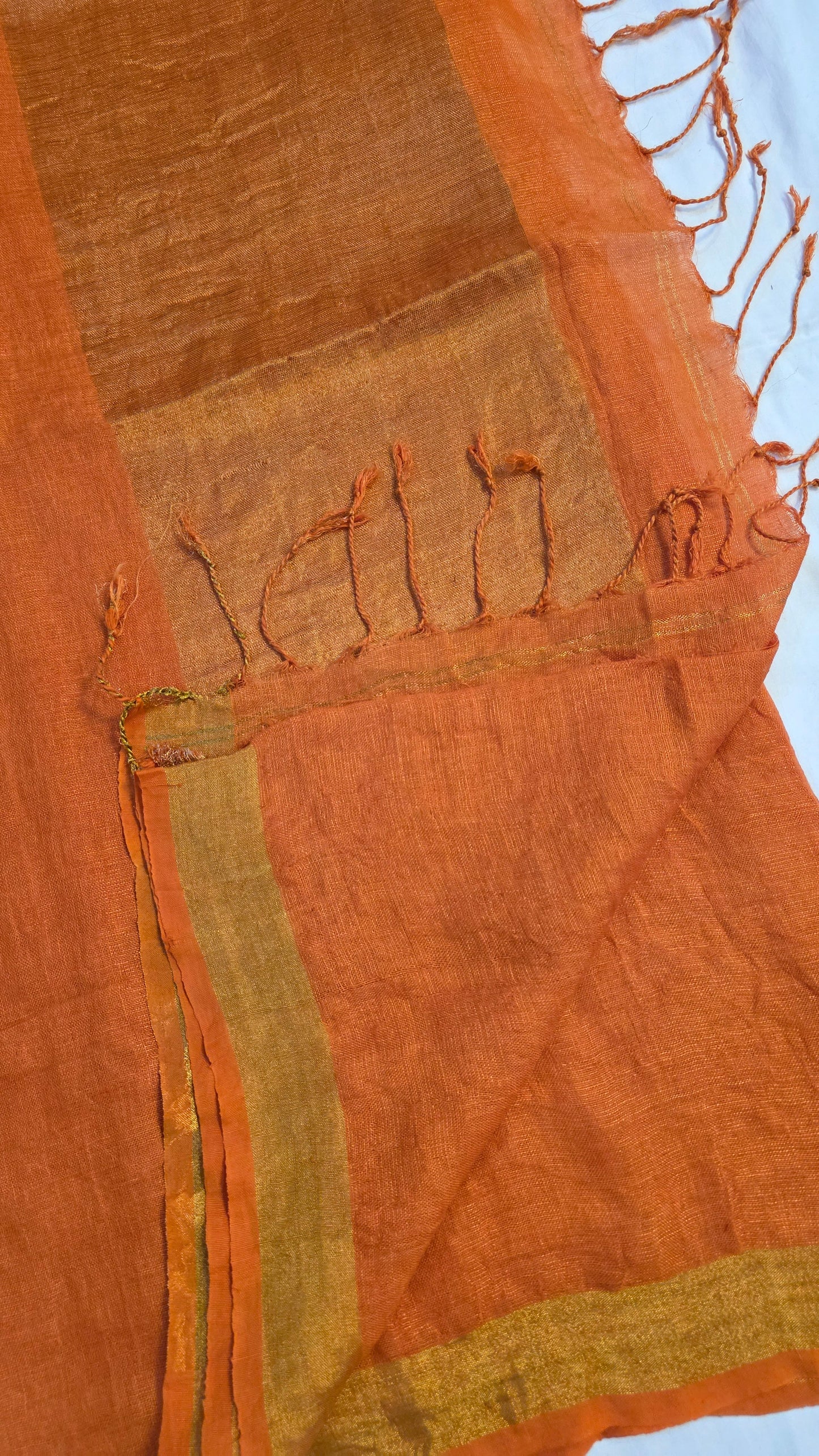 Orange Pure Linen Tissue Saree