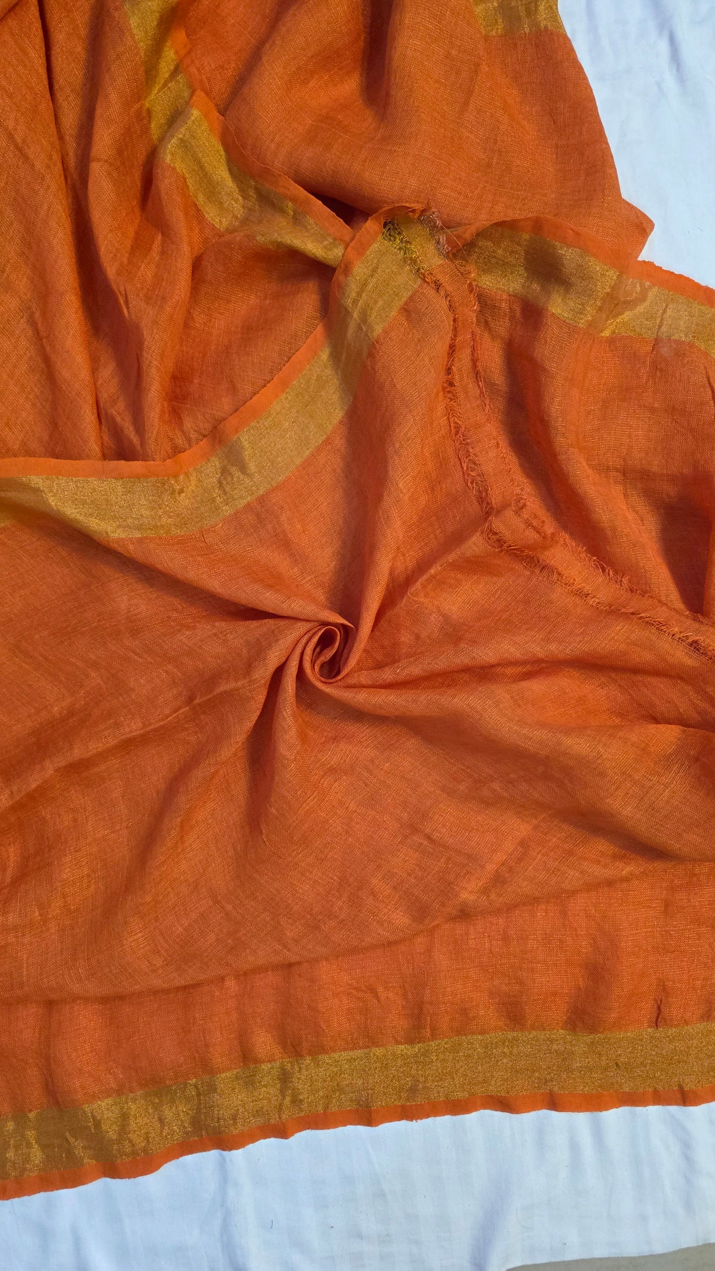 Orange Pure Linen Tissue Saree
