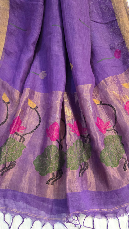 Lavender Pure Linen Lotus pallu