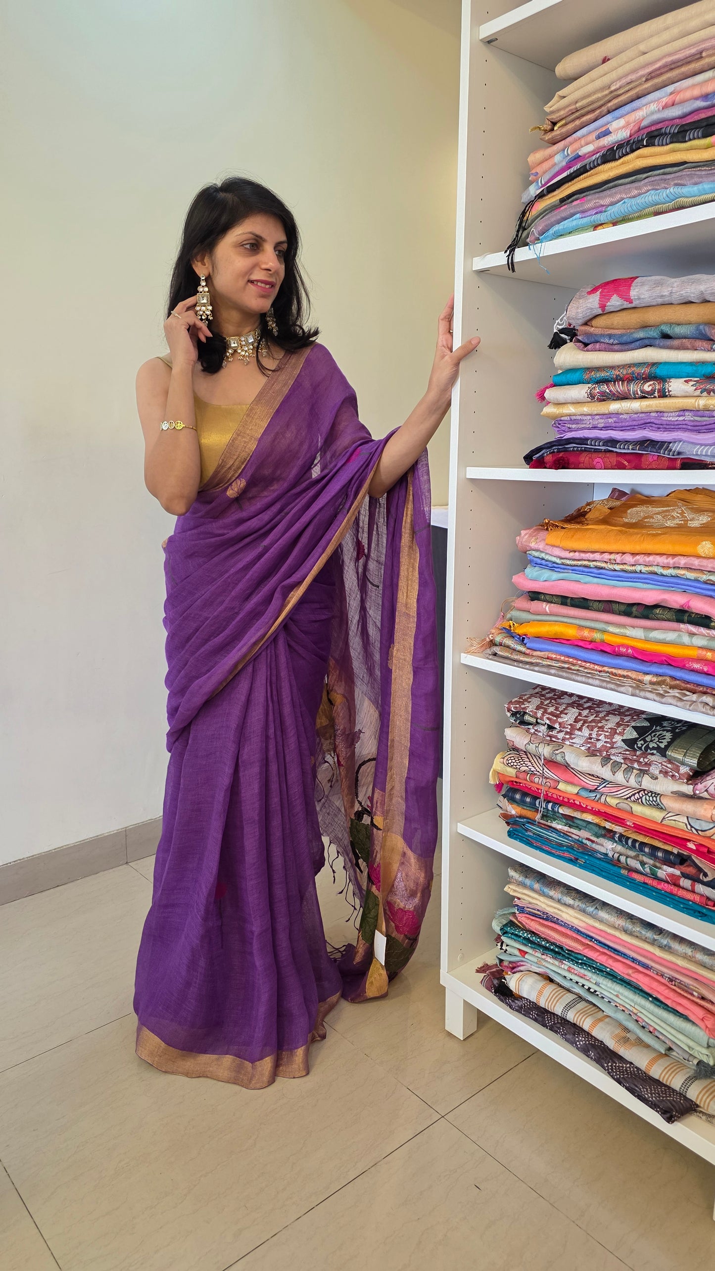 Lavender Pure Linen Lotus pallu