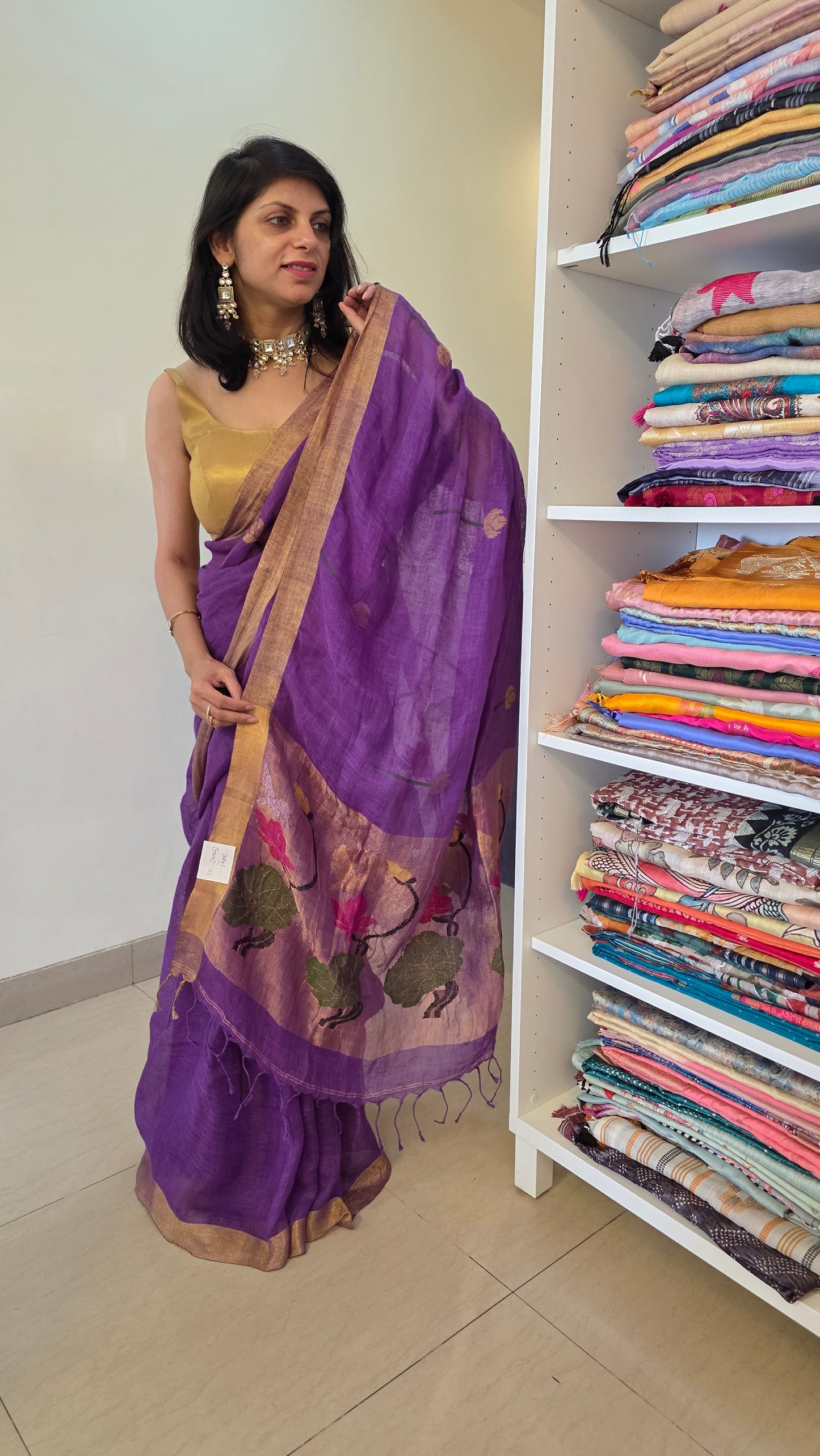 Lavender Pure Linen Lotus pallu