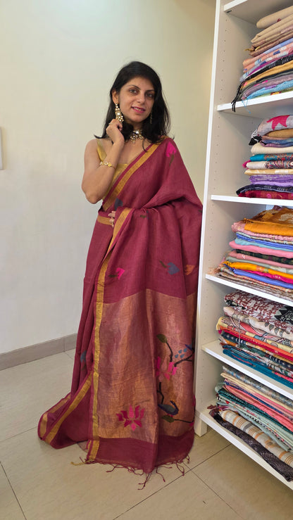 Turnip Linen Lotus jamdani Saree