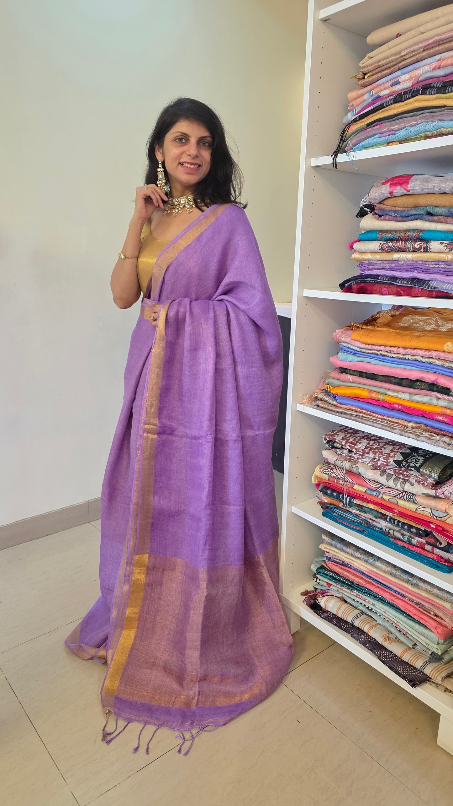 Lavender Pure Linen Tissue Saree