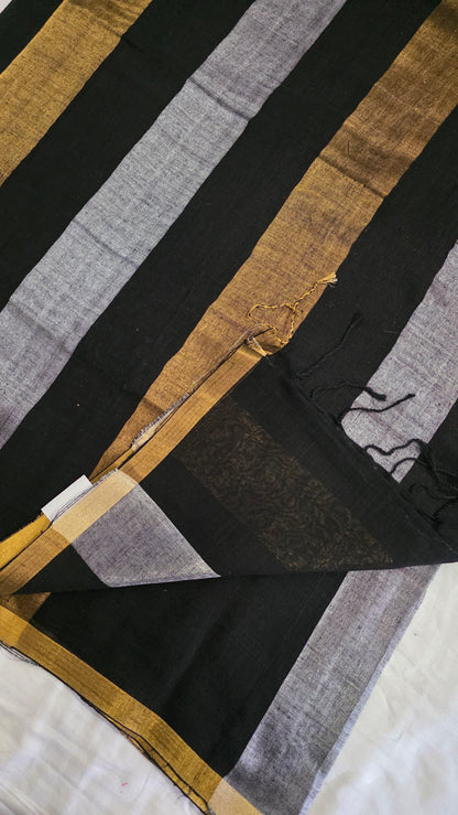 Black | Gold | Silver Zari Linen Saree