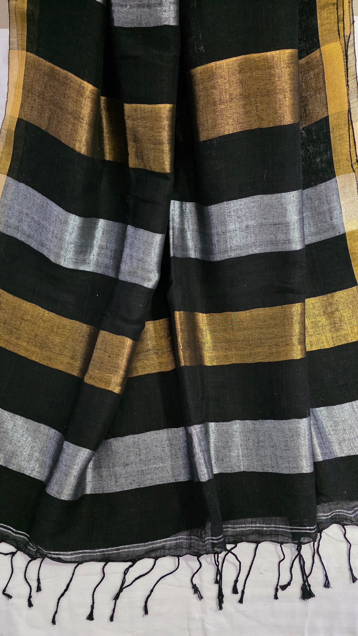 Black | Gold | Silver Zari Linen Saree