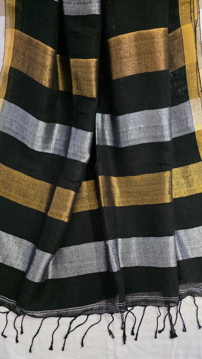 Black | Gold | Silver Zari Linen Saree