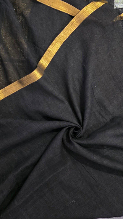 Black | Gold | Silver Zari Linen Saree