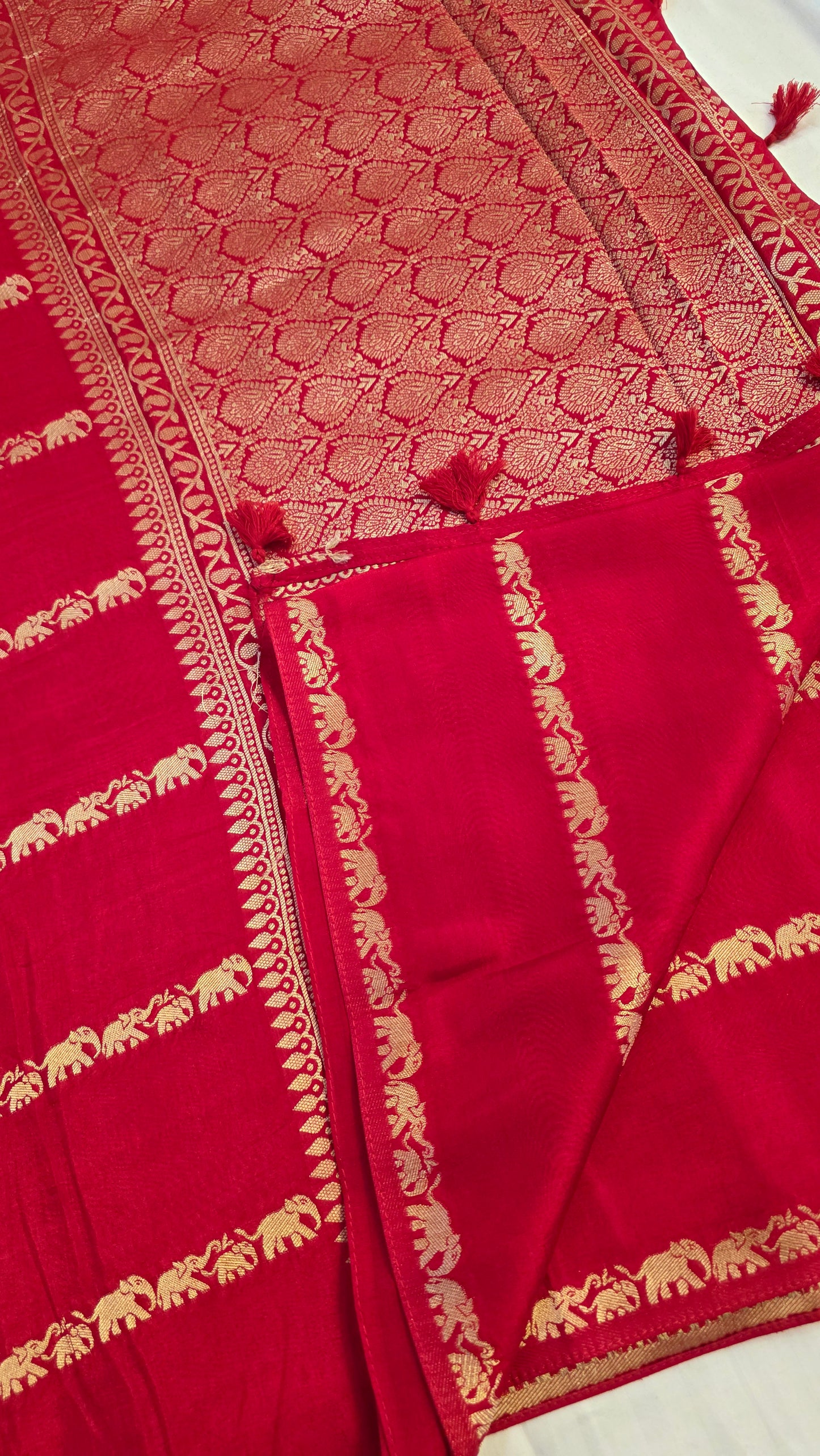 Red Banarasi Elephant motif Silk