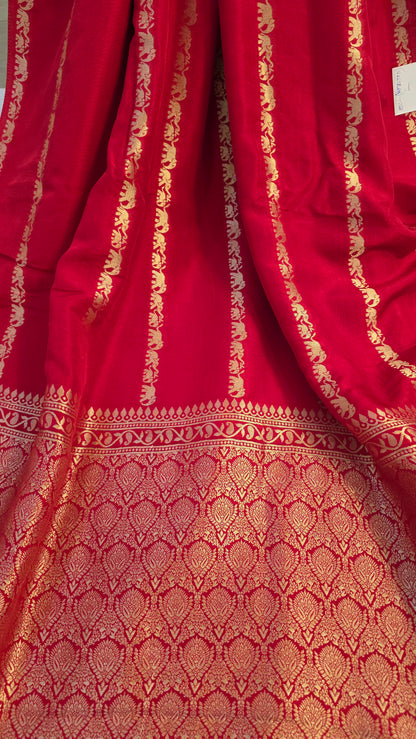 Red Banarasi Elephant motif Silk