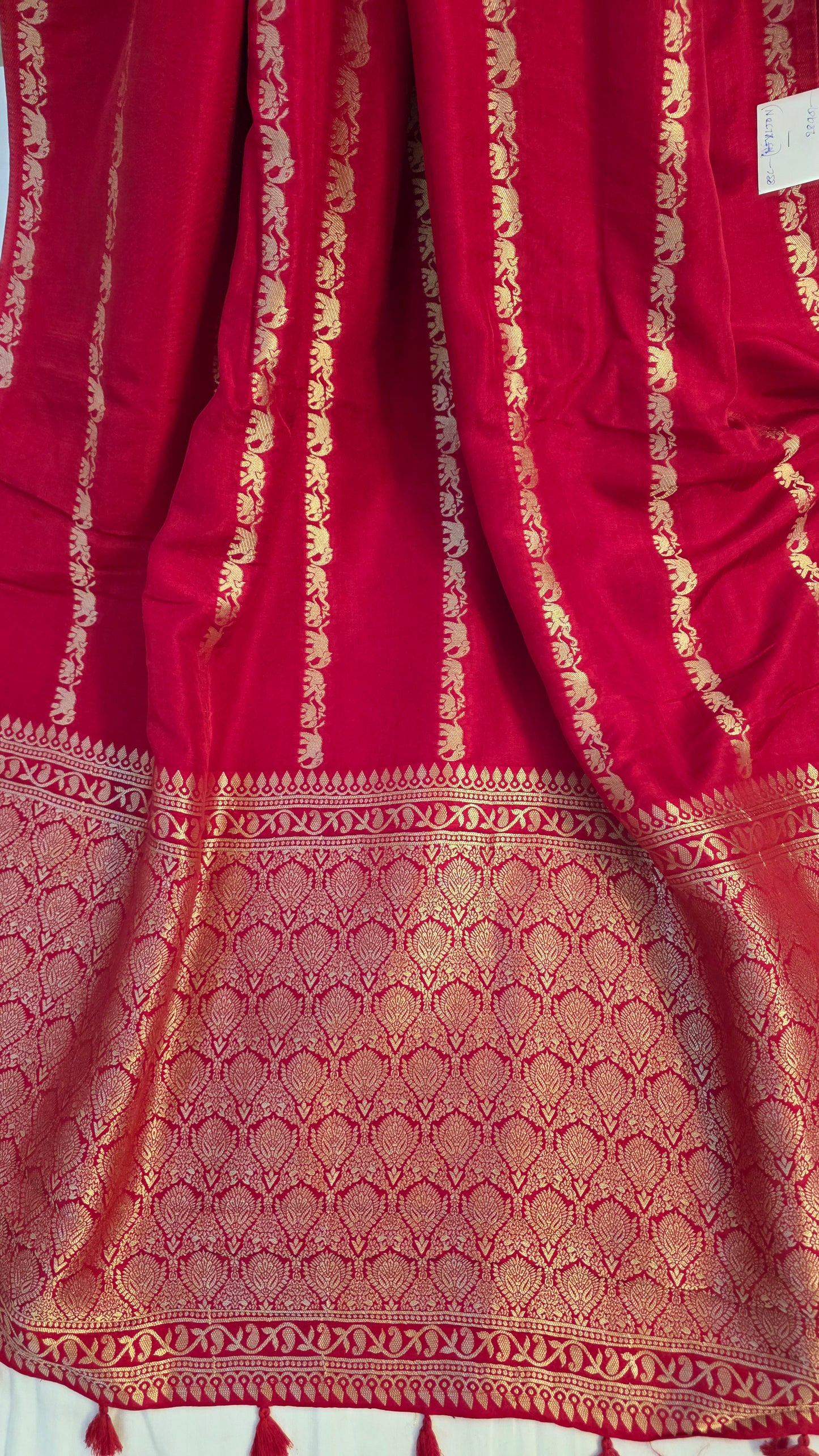 Red Banarasi Elephant motif Silk