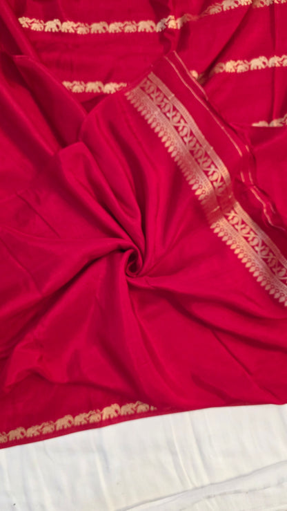 Red Banarasi Elephant motif Silk