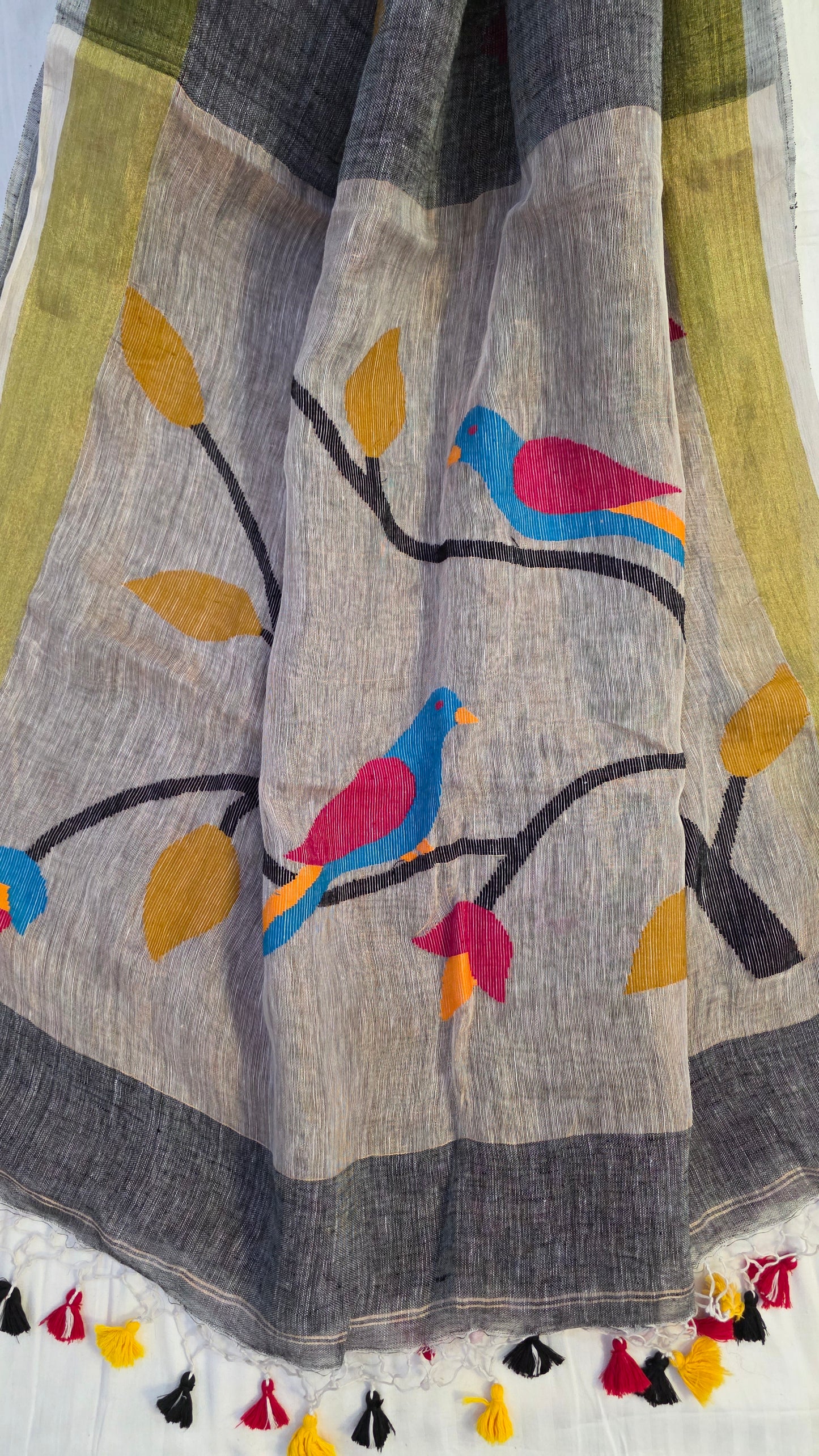 Grey Pure Linen tissue Paithani Saree