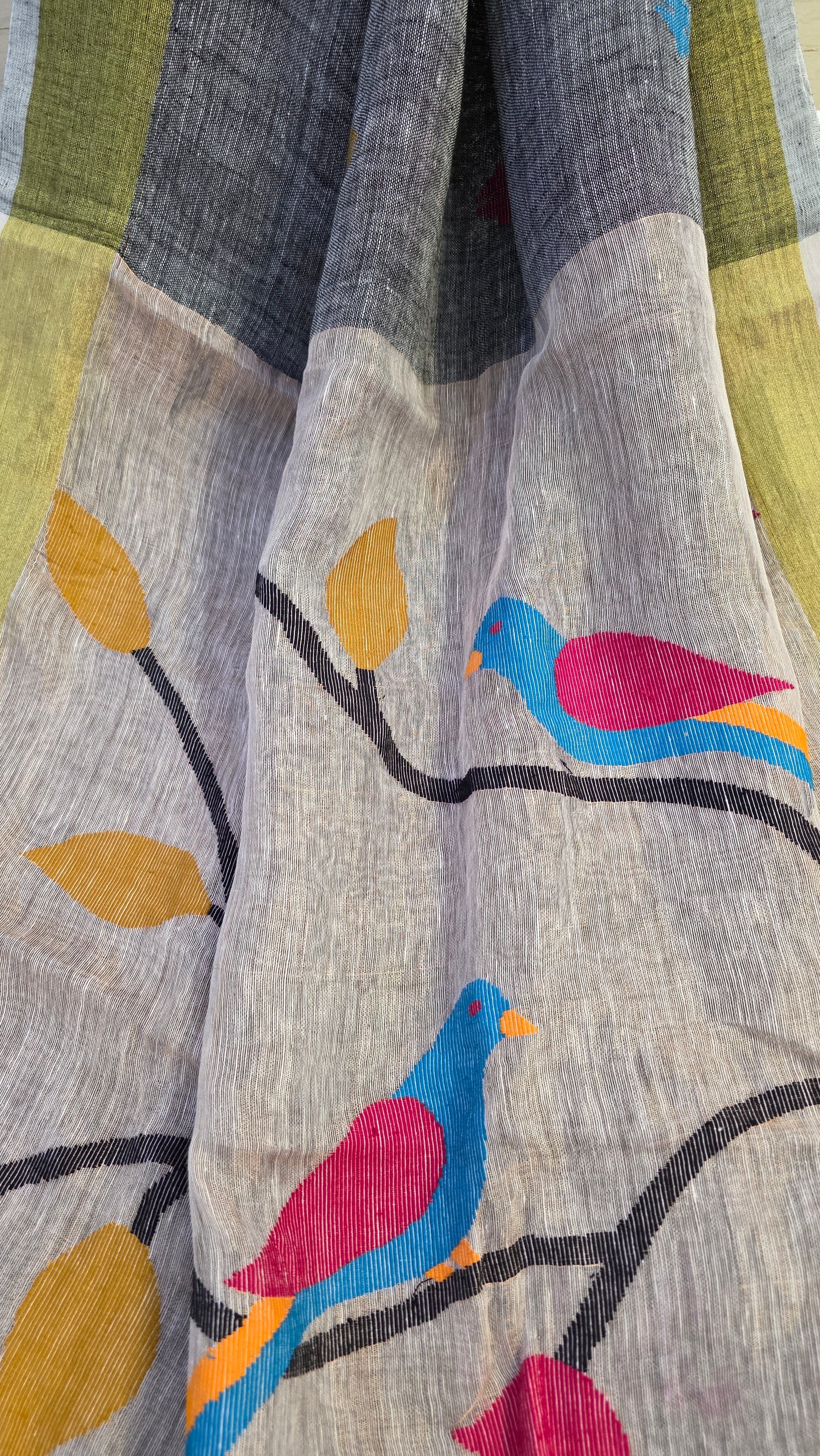 Grey Pure Linen tissue Paithani Saree