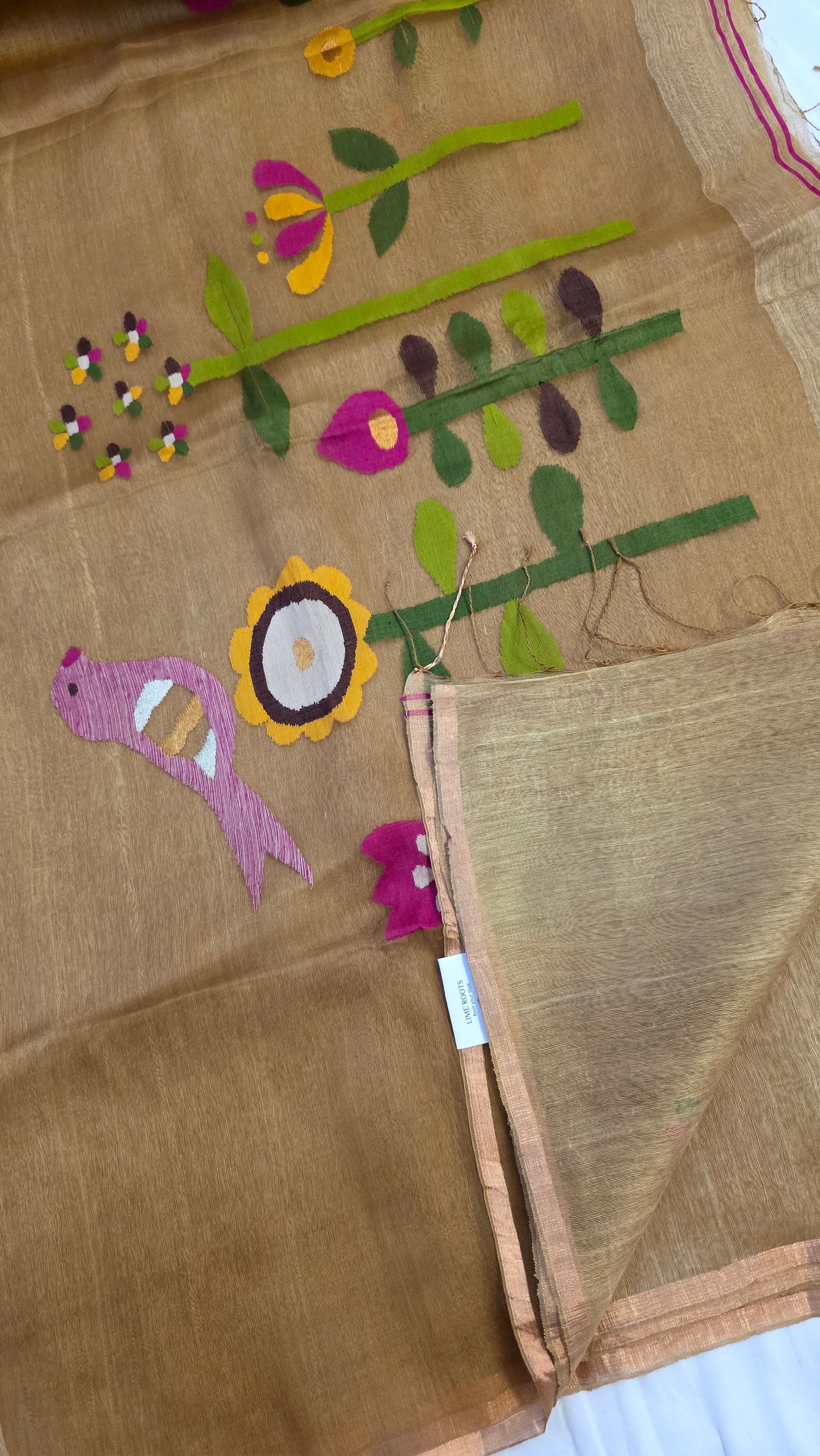 Caramel linen Silk Jamdani| Bird weave