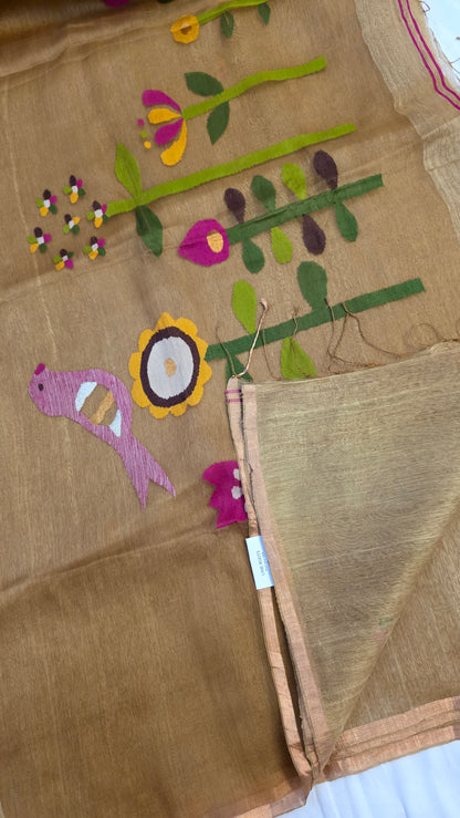 Caramel linen Silk Jamdani| Bird weave