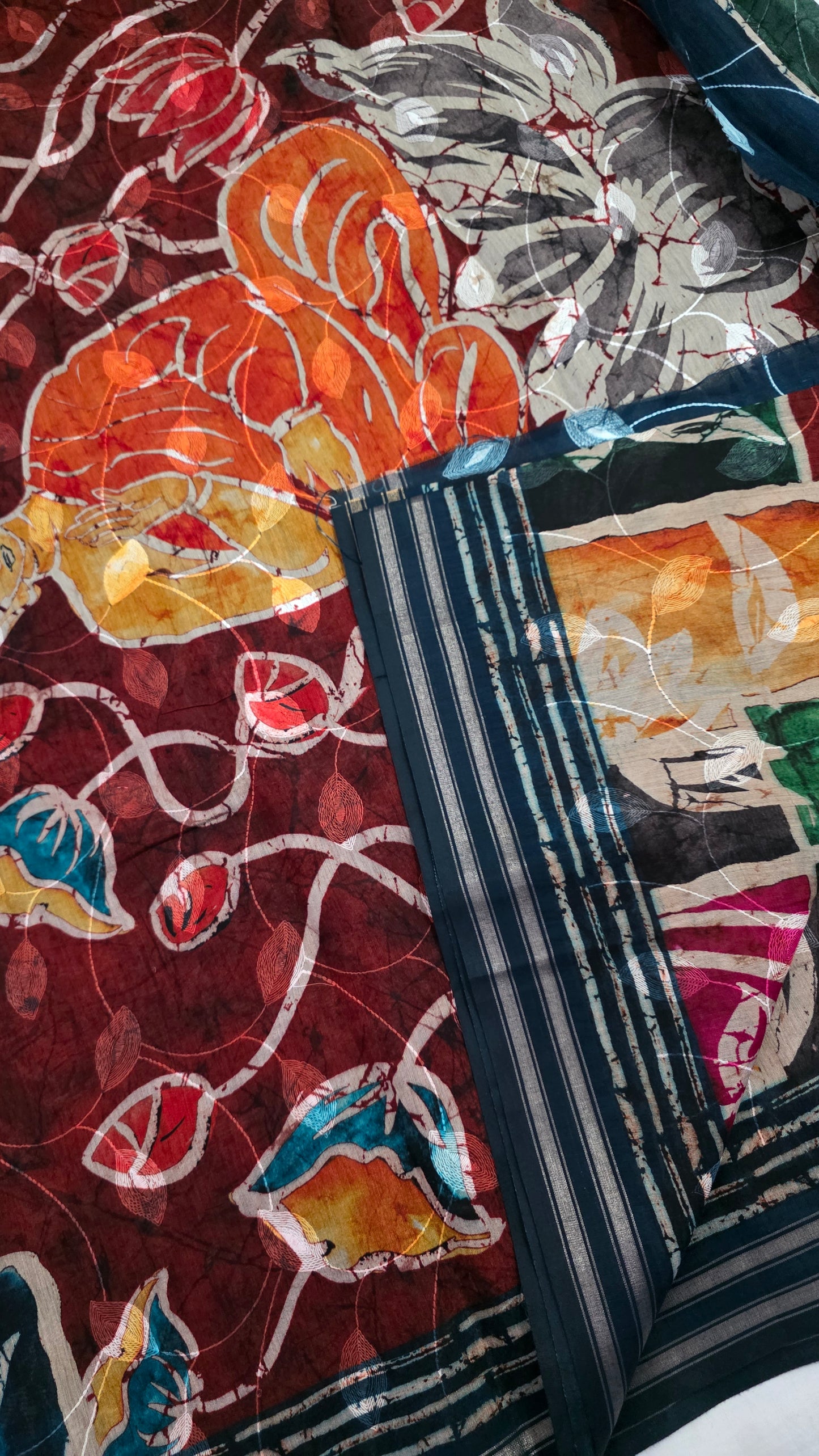 Buddha embroidered Viscose Silk