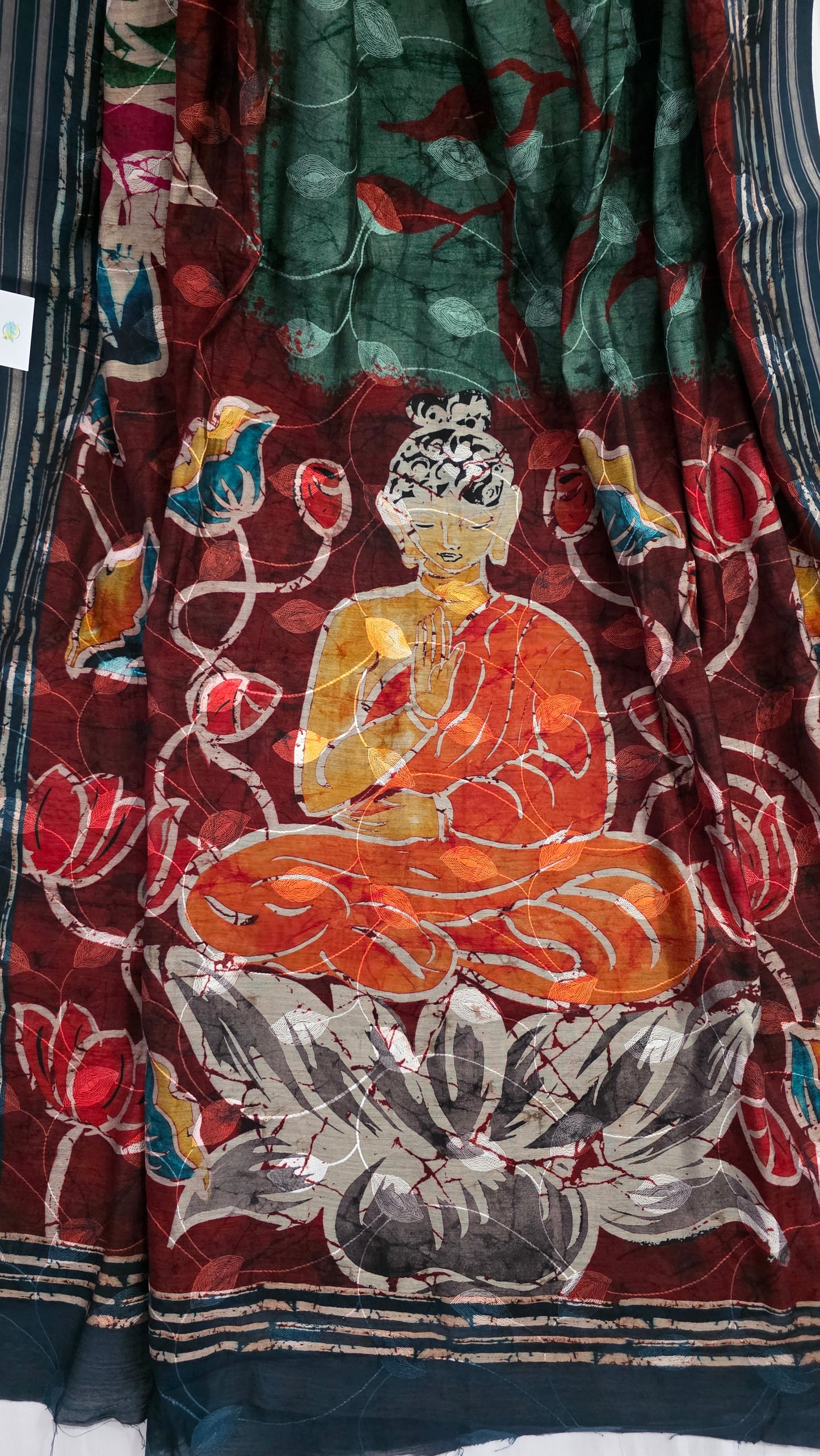 Buddha embroidered Viscose Silk