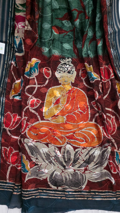 Buddha embroidered Viscose Silk