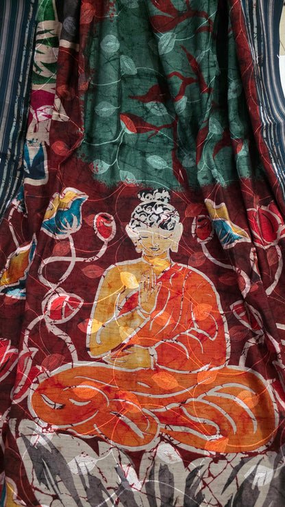 Buddha embroidered Viscose Silk