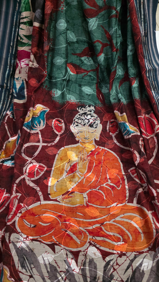 Buddha embroidered Viscose Silk