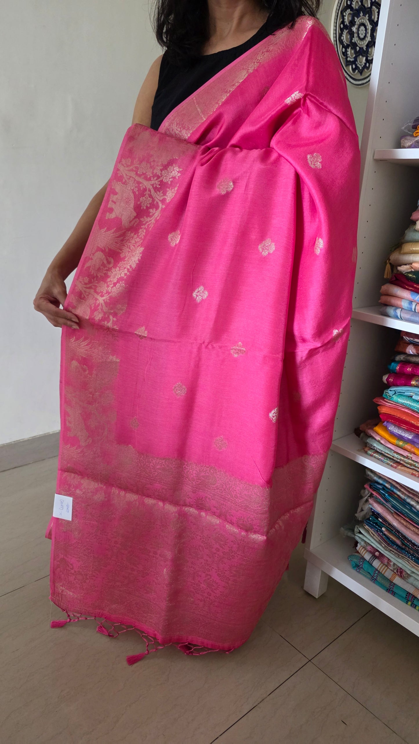 Pink Banarasi silk bird weave