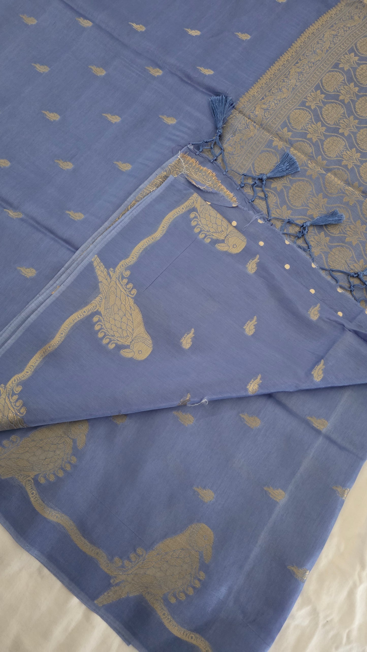 Blue Banarasi silk bird weave
