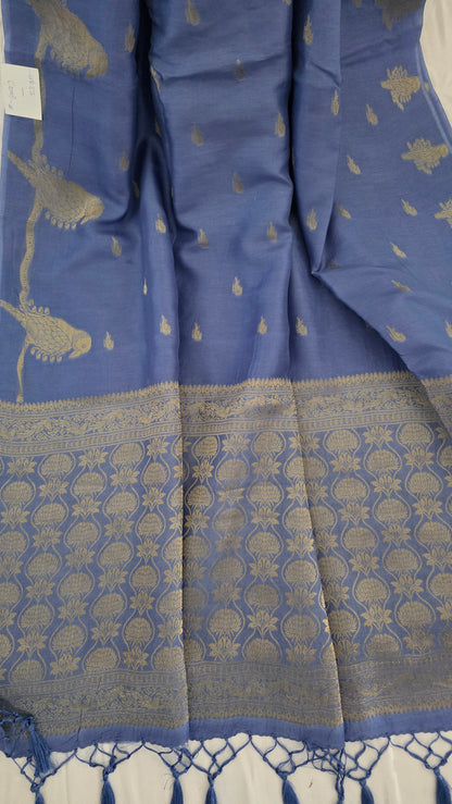 Blue Banarasi silk bird weave