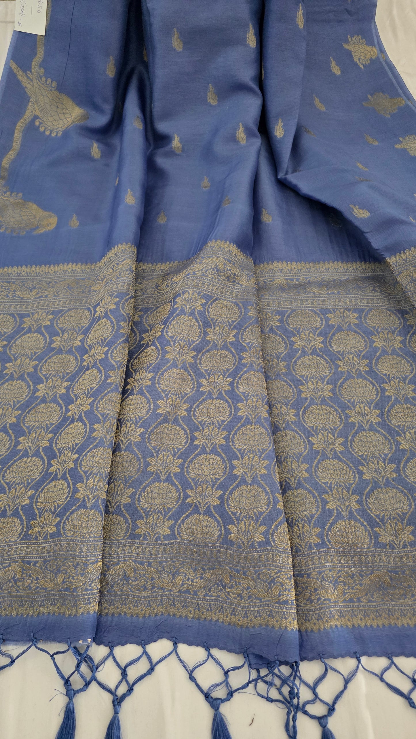 Blue Banarasi silk bird weave