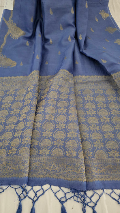 Blue Banarasi silk bird weave