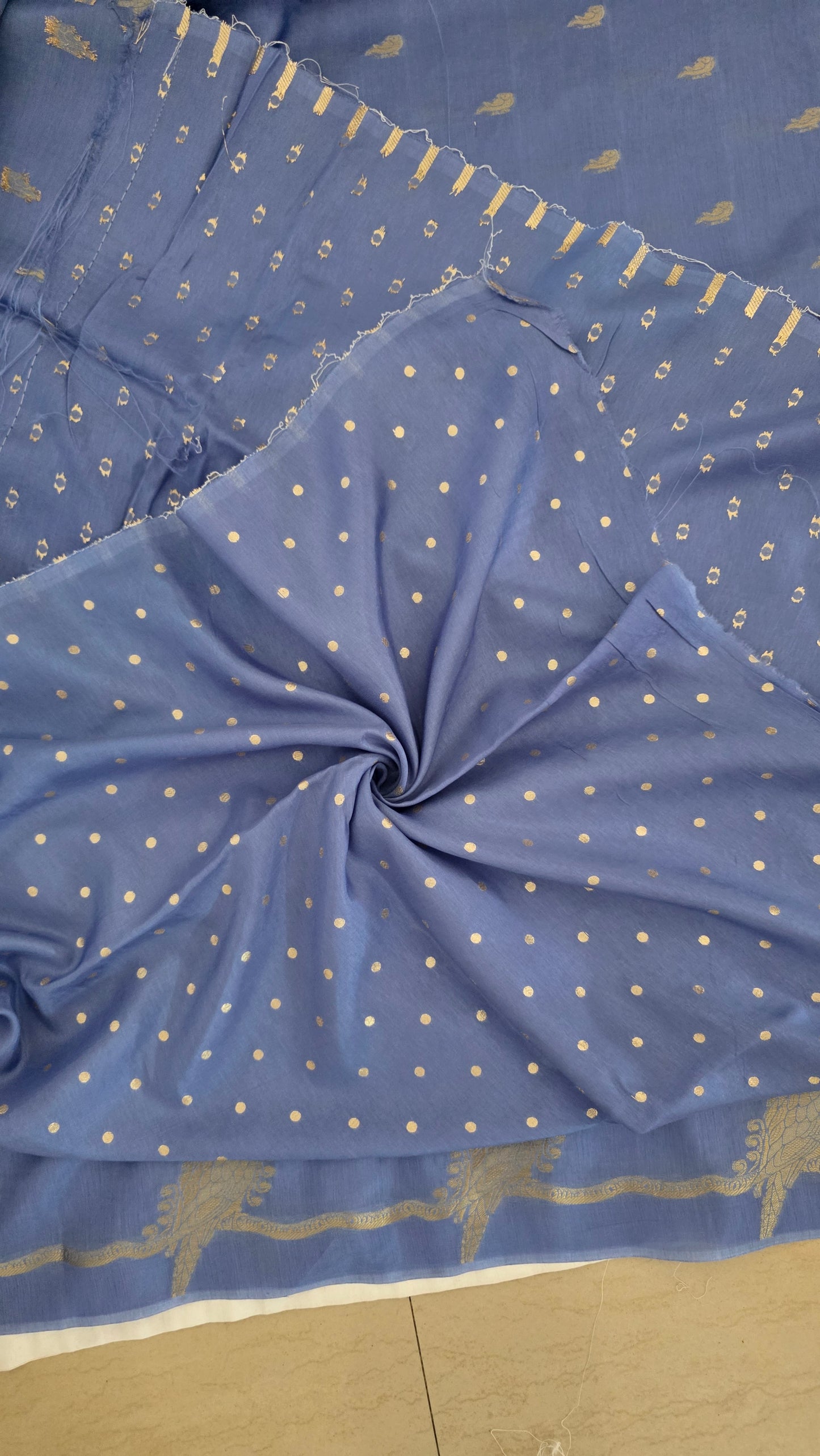 Blue Banarasi silk bird weave