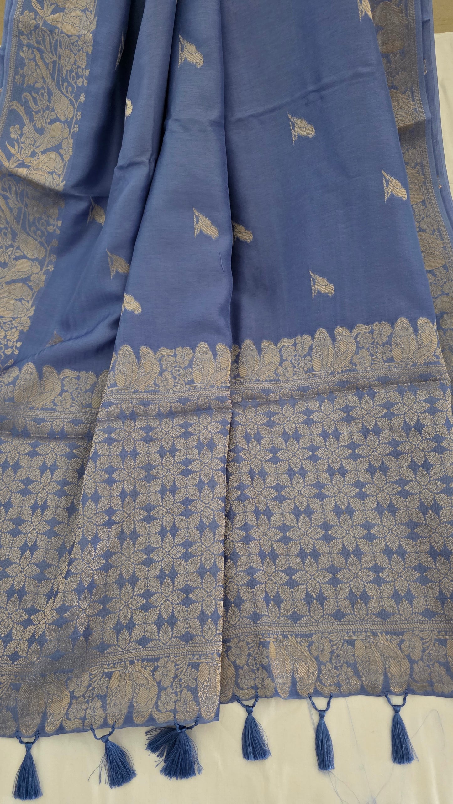 Blue Banarasi silk bird weave