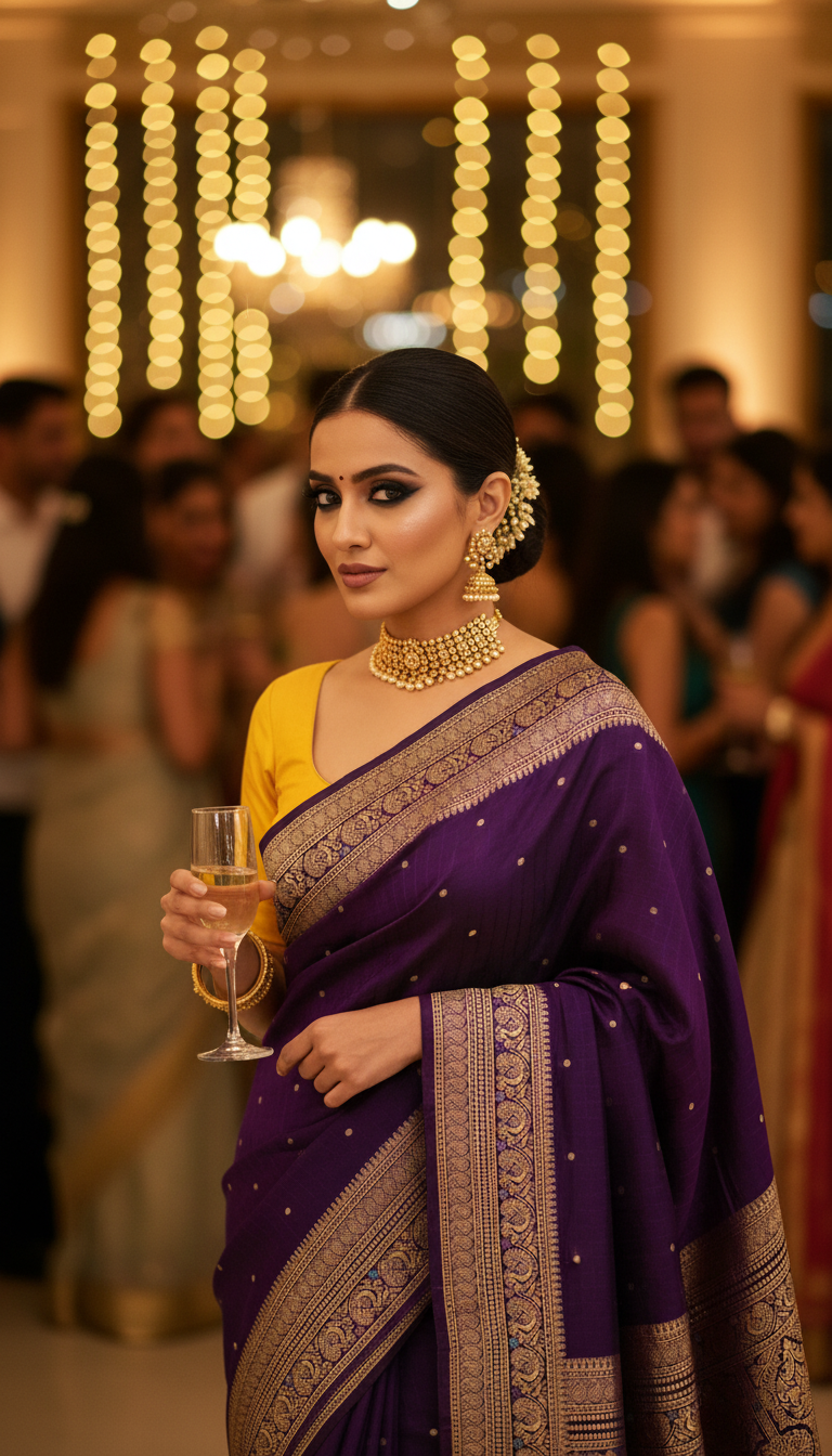 Wine Banarasi Silk Saree