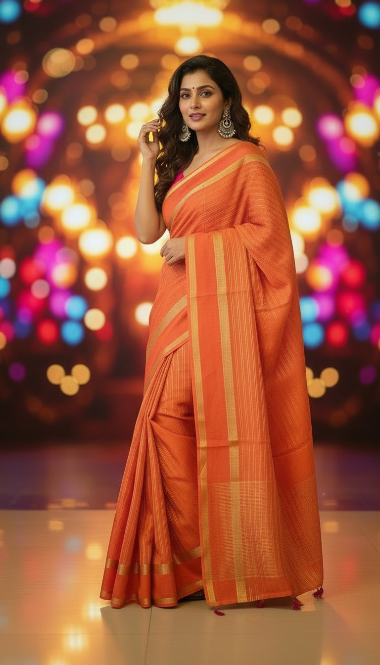 Orange Semi-formal Mysore crepe Silk