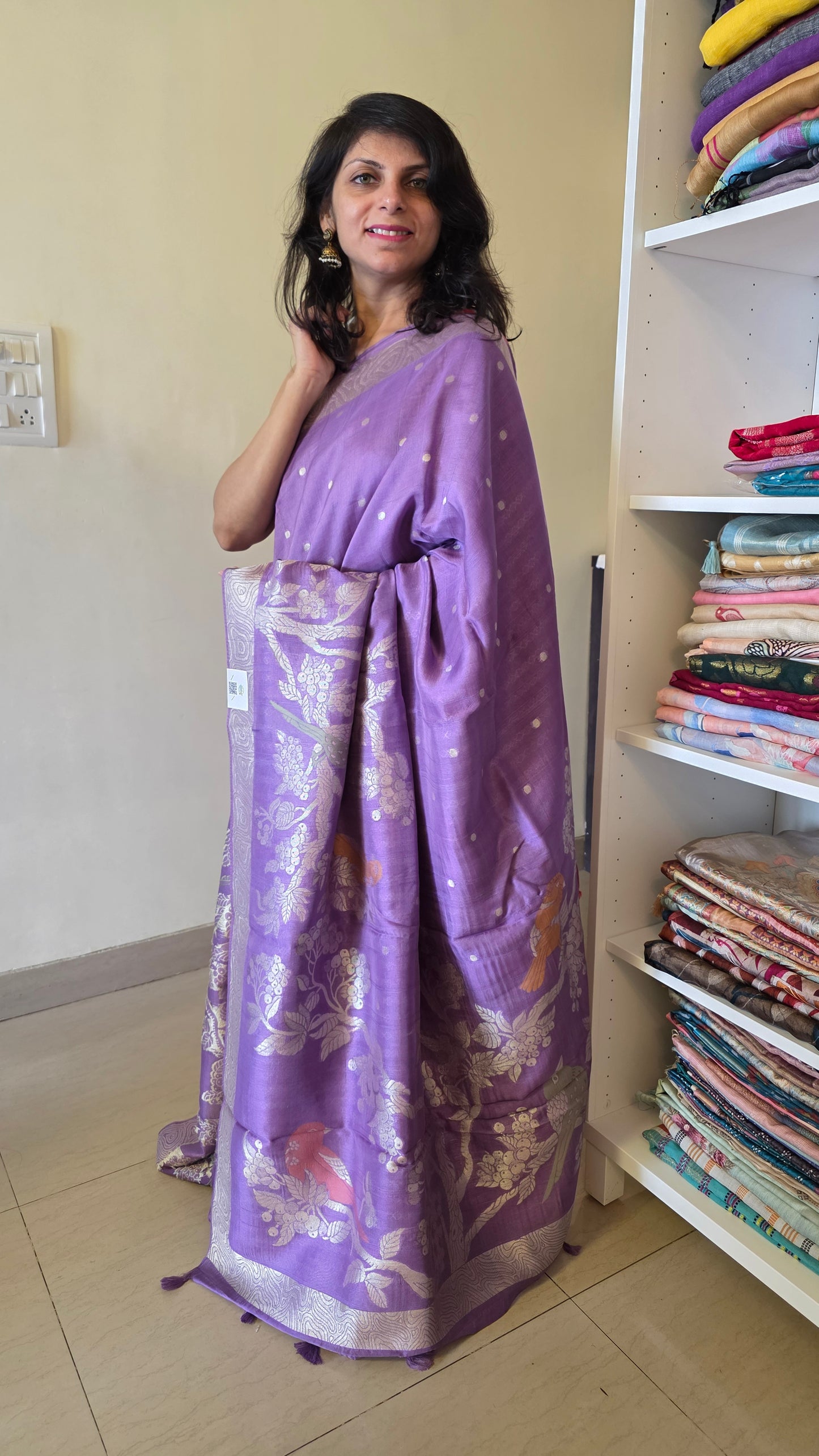 Lavender Soft Raw Silk Saree